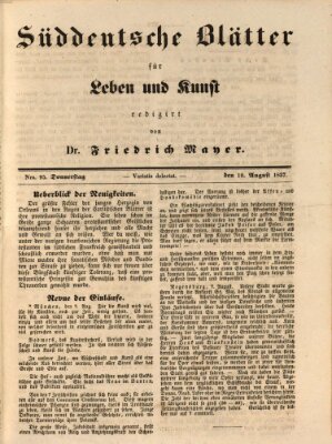 Süddeutsche Blätter für Leben, Wissenschaft und Kunst Donnerstag 10. August 1837