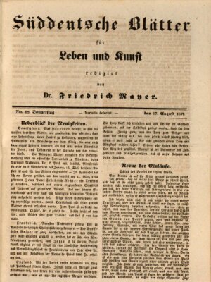 Süddeutsche Blätter für Leben, Wissenschaft und Kunst Donnerstag 17. August 1837