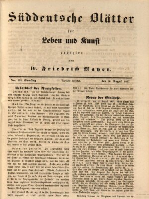 Süddeutsche Blätter für Leben, Wissenschaft und Kunst Samstag 26. August 1837