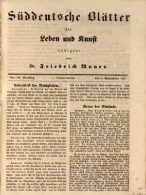 Süddeutsche Blätter für Leben, Wissenschaft und Kunst Samstag 2. September 1837