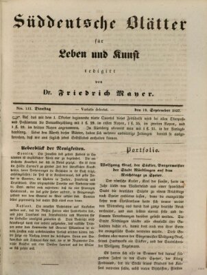 Süddeutsche Blätter für Leben, Wissenschaft und Kunst Dienstag 19. September 1837