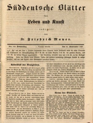 Süddeutsche Blätter für Leben, Wissenschaft und Kunst Donnerstag 21. September 1837