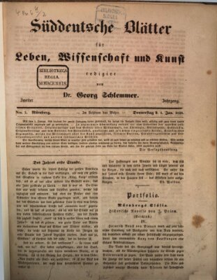 Süddeutsche Blätter für Leben, Wissenschaft und Kunst Donnerstag 4. Januar 1838