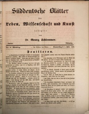 Süddeutsche Blätter für Leben, Wissenschaft und Kunst Donnerstag 8. Februar 1838