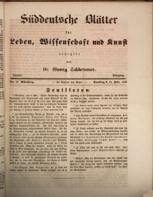 Süddeutsche Blätter für Leben, Wissenschaft und Kunst Samstag 10. Februar 1838