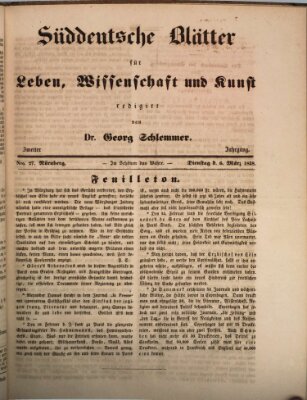 Süddeutsche Blätter für Leben, Wissenschaft und Kunst Dienstag 6. März 1838