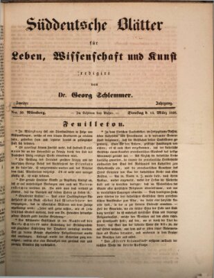 Süddeutsche Blätter für Leben, Wissenschaft und Kunst Dienstag 13. März 1838