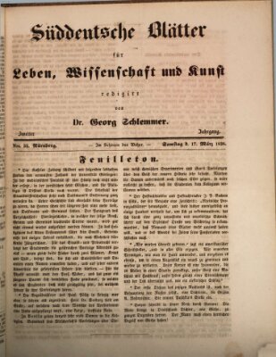 Süddeutsche Blätter für Leben, Wissenschaft und Kunst Samstag 17. März 1838