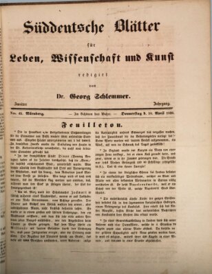 Süddeutsche Blätter für Leben, Wissenschaft und Kunst Mittwoch 18. April 1838