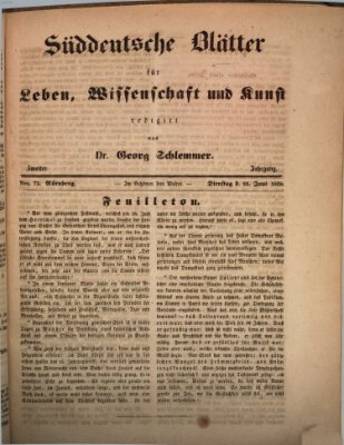 Süddeutsche Blätter für Leben, Wissenschaft und Kunst Dienstag 26. Juni 1838