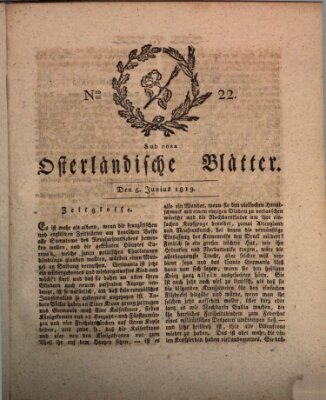 Osterländische Blätter Samstag 5. Juni 1819