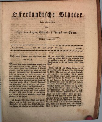 Osterländische Blätter Samstag 17. Juli 1819