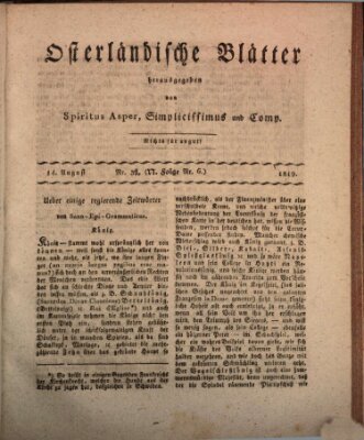 Osterländische Blätter Samstag 14. August 1819