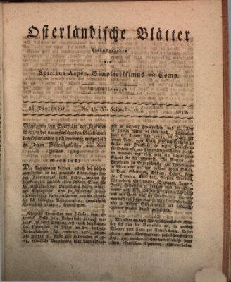 Osterländische Blätter Samstag 25. September 1819