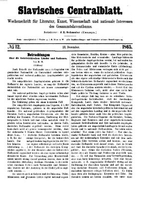 Slavisches Centralblatt (Centralblatt für slavische Literatur und Bibliographie) Samstag 23. Dezember 1865