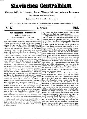 Slavisches Centralblatt (Centralblatt für slavische Literatur und Bibliographie) Samstag 24. November 1866