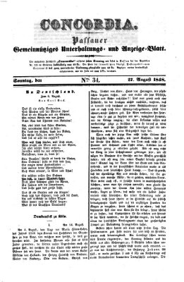 Concordia (Donau-Zeitung) Sonntag 27. August 1848