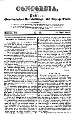 Concordia (Donau-Zeitung) Sonntag 22. April 1849