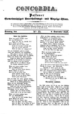 Concordia (Donau-Zeitung) Sonntag 2. September 1849