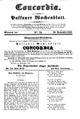 Concordia (Donau-Zeitung) Mittwoch 29. September 1852