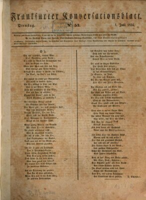 Frankfurter Konversationsblatt (Frankfurter Ober-Post-Amts-Zeitung) Dienstag 1. Juli 1834