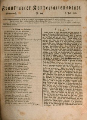 Frankfurter Konversationsblatt (Frankfurter Ober-Post-Amts-Zeitung) Mittwoch 2. Juli 1834