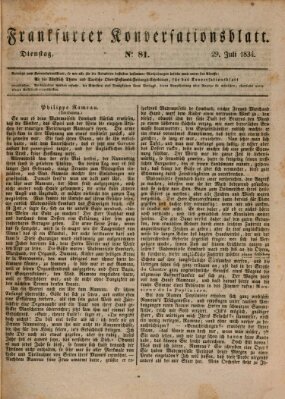 Frankfurter Konversationsblatt (Frankfurter Ober-Post-Amts-Zeitung) Dienstag 29. Juli 1834