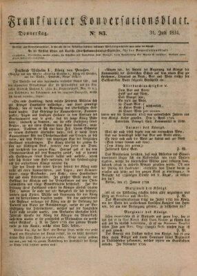 Frankfurter Konversationsblatt (Frankfurter Ober-Post-Amts-Zeitung) Donnerstag 31. Juli 1834