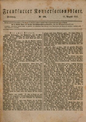 Frankfurter Konversationsblatt (Frankfurter Ober-Post-Amts-Zeitung) Freitag 15. August 1834