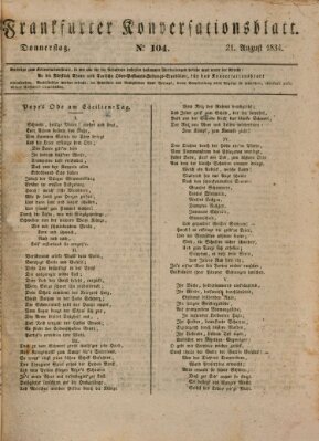 Frankfurter Konversationsblatt (Frankfurter Ober-Post-Amts-Zeitung) Donnerstag 21. August 1834