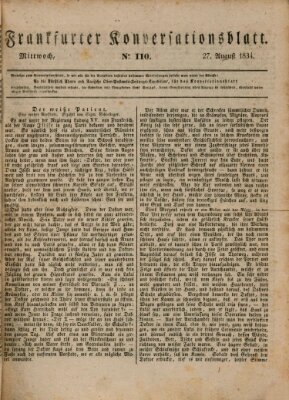 Frankfurter Konversationsblatt (Frankfurter Ober-Post-Amts-Zeitung) Mittwoch 27. August 1834