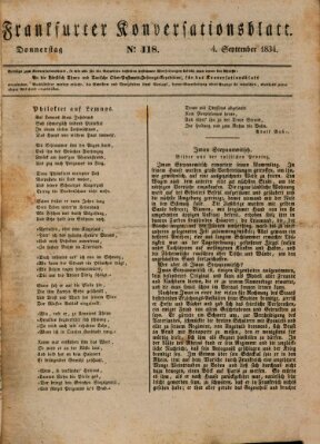 Frankfurter Konversationsblatt (Frankfurter Ober-Post-Amts-Zeitung) Donnerstag 4. September 1834