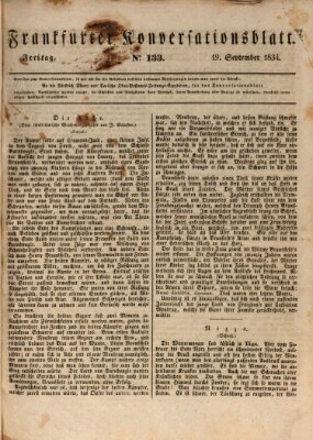 Frankfurter Konversationsblatt (Frankfurter Ober-Post-Amts-Zeitung) Freitag 19. September 1834