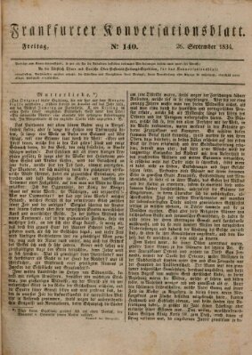 Frankfurter Konversationsblatt (Frankfurter Ober-Post-Amts-Zeitung) Freitag 26. September 1834