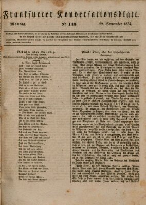 Frankfurter Konversationsblatt (Frankfurter Ober-Post-Amts-Zeitung) Montag 29. September 1834