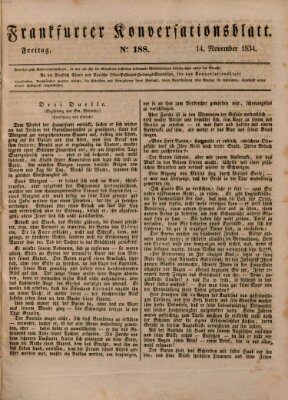 Frankfurter Konversationsblatt (Frankfurter Ober-Post-Amts-Zeitung) Freitag 14. November 1834