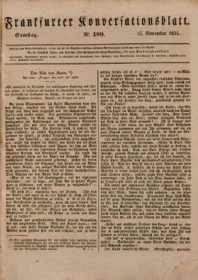 Frankfurter Konversationsblatt (Frankfurter Ober-Post-Amts-Zeitung) Samstag 15. November 1834