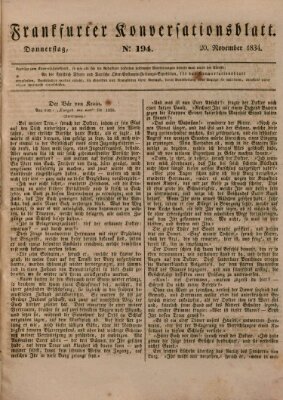 Frankfurter Konversationsblatt (Frankfurter Ober-Post-Amts-Zeitung) Donnerstag 20. November 1834