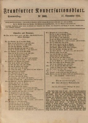 Frankfurter Konversationsblatt (Frankfurter Ober-Post-Amts-Zeitung) Donnerstag 27. November 1834