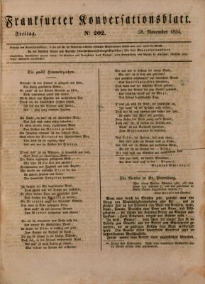 Frankfurter Konversationsblatt (Frankfurter Ober-Post-Amts-Zeitung) Freitag 28. November 1834