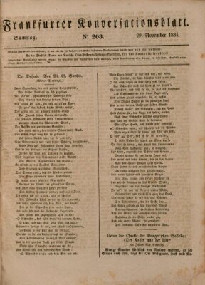 Frankfurter Konversationsblatt (Frankfurter Ober-Post-Amts-Zeitung) Samstag 29. November 1834