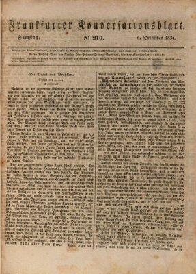 Frankfurter Konversationsblatt (Frankfurter Ober-Post-Amts-Zeitung) Samstag 6. Dezember 1834