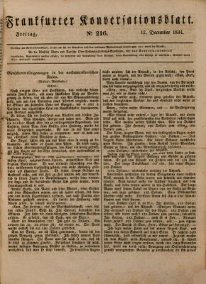 Frankfurter Konversationsblatt (Frankfurter Ober-Post-Amts-Zeitung) Freitag 12. Dezember 1834