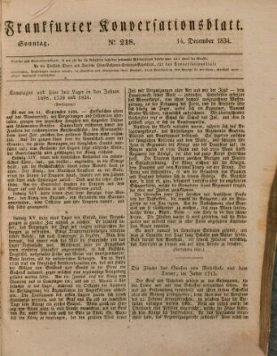 Frankfurter Konversationsblatt (Frankfurter Ober-Post-Amts-Zeitung) Sonntag 14. Dezember 1834