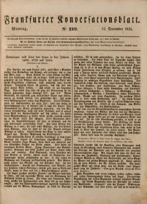 Frankfurter Konversationsblatt (Frankfurter Ober-Post-Amts-Zeitung) Montag 15. Dezember 1834