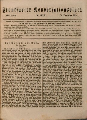 Frankfurter Konversationsblatt (Frankfurter Ober-Post-Amts-Zeitung) Sonntag 28. Dezember 1834