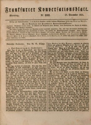 Frankfurter Konversationsblatt (Frankfurter Ober-Post-Amts-Zeitung) Montag 29. Dezember 1834