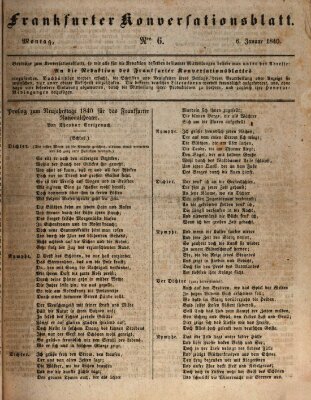 Frankfurter Konversationsblatt (Frankfurter Ober-Post-Amts-Zeitung) Montag 6. Januar 1840