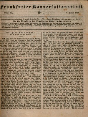 Frankfurter Konversationsblatt (Frankfurter Ober-Post-Amts-Zeitung) Dienstag 7. Januar 1840