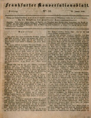 Frankfurter Konversationsblatt (Frankfurter Ober-Post-Amts-Zeitung) Freitag 10. Januar 1840